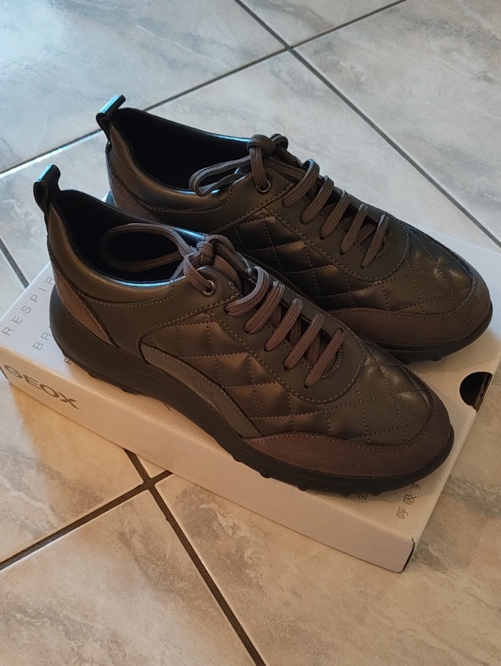 Geox Women's Quilted Lace-Up Sneakers in Gray